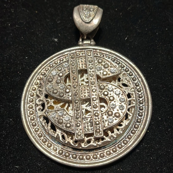 Silver Dollar Rhinestone Sign Pendant - Picture 16 of 17